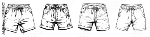 Casual shorts in different styles displayed on a white background for summer fashion inspiration