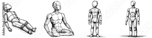 Artistic sketches of human figures in various poses showcasing anatomy and movement dynamics
