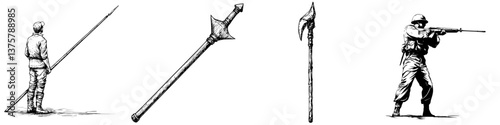 Transition from ancient weapons to modern firearms in warfare evolution