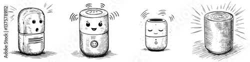 Cute and playful smart speakers engaging in music and sound activities