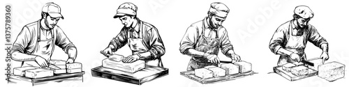 Skilled artisans crafting cheese by hand in a rustic workshop during midday