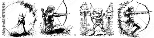 Dynamic archers showcasing skill and precision in diverse environments during daylight hours