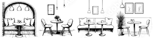 Cozy cafe interior featuring minimalist design with plants and small tables in a relaxed atmosphere