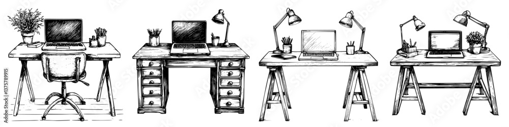 Creative workspace designs featuring various desk setups for productivity and inspiration