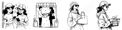 Busy day of shopping and exchanging gifts at a local market in a lively urban area during the afternoon