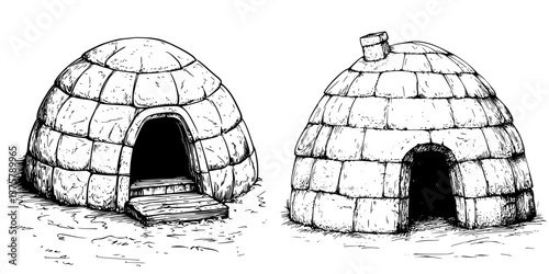 Distinct igloos showcased in a snowy landscape, illustrating traditional construction and cultural significance in cold climates