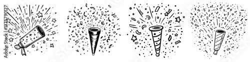 Festive celebration with confetti and party poppers during a joyful event in a cheerful atmosphere