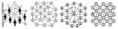 Visual representation of networking concepts illustrating human connections and relationships in various structured formats