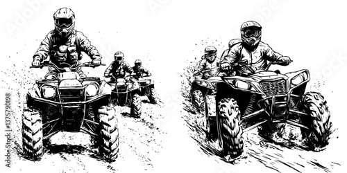 Exciting all-terrain vehicle adventure on rugged trails near mountains with friends