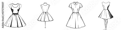 Different styles of dresses designed for various occasions showcasing feminine fashion elements