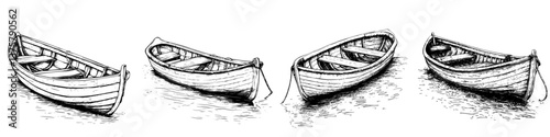 Hand-drawn boats on water showcasing unique designs and details during a calm day at the lake