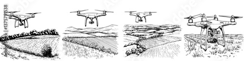 Drone surveying agricultural landscapes to monitor crop health and optimize farming practices efficiently