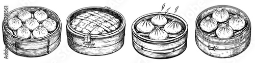 Delicious dumplings in bamboo steamers prepared in a bustling kitchen during a vibrant culinary festival