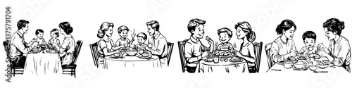 Families enjoying meals together at a restaurant during a cheerful gathering in a cozy setting