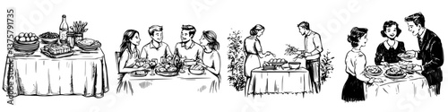 Gatherings around the table celebrate food, friendship, and shared moments during festive occasions