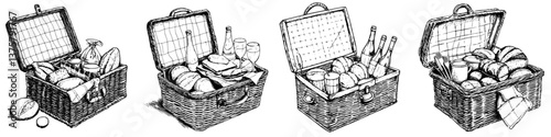 Picnic baskets filled with food and drinks, ideal for outdoor gatherings with friends and family during sunny days