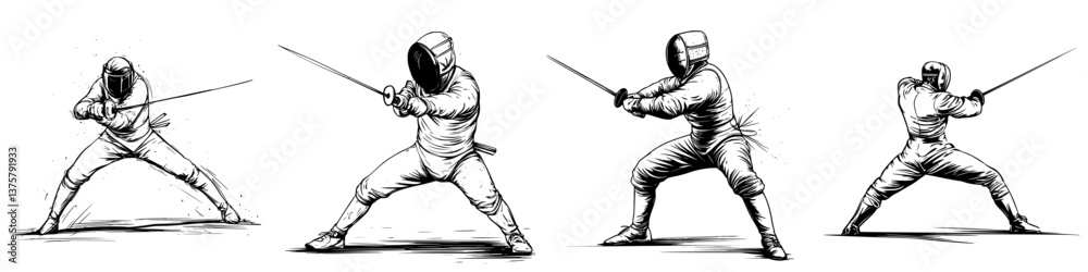 Dynamic fencing moves displayed in a sequence showcasing technique and skill during a training session Dynamic fencing moves displayed in a sequence showcasing technique and skill during a training session