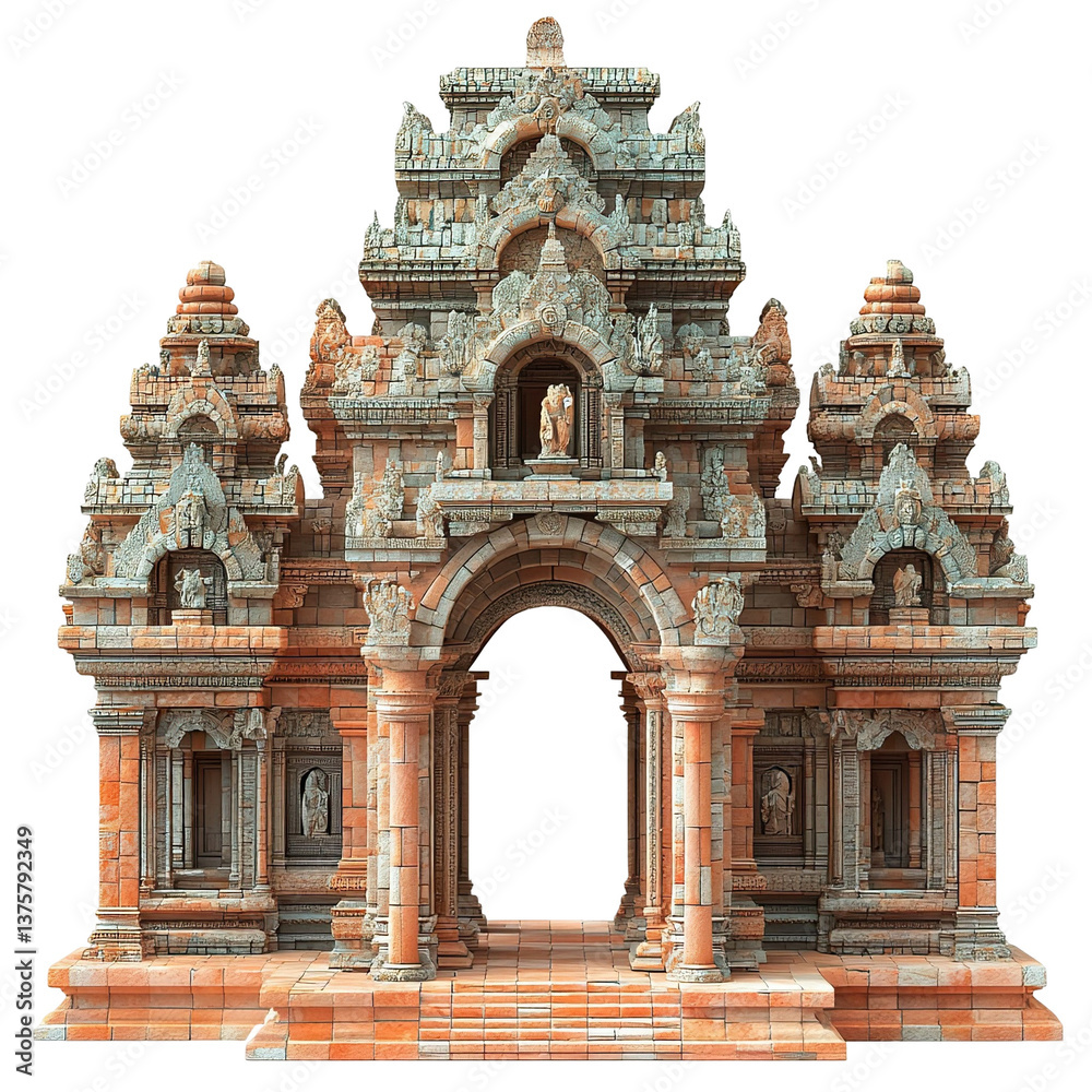 Fototapeta premium 3d front view illustration of a Siem Reap Old Market Cambodia monument isolated on a white transparent background