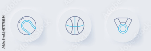 Set line Medal, Basketball ball and Baseball icon. Vector