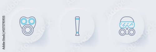 Set line Gas mask, Police rubber baton and icon. Vector