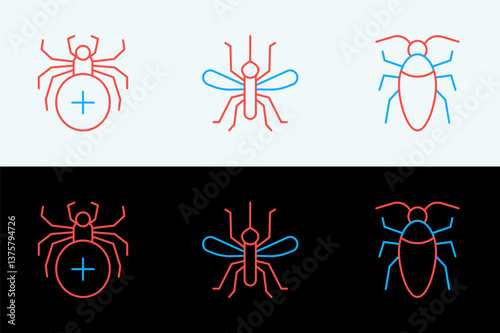 Set line Cockroach, Spider and Mosquito icon. Vector