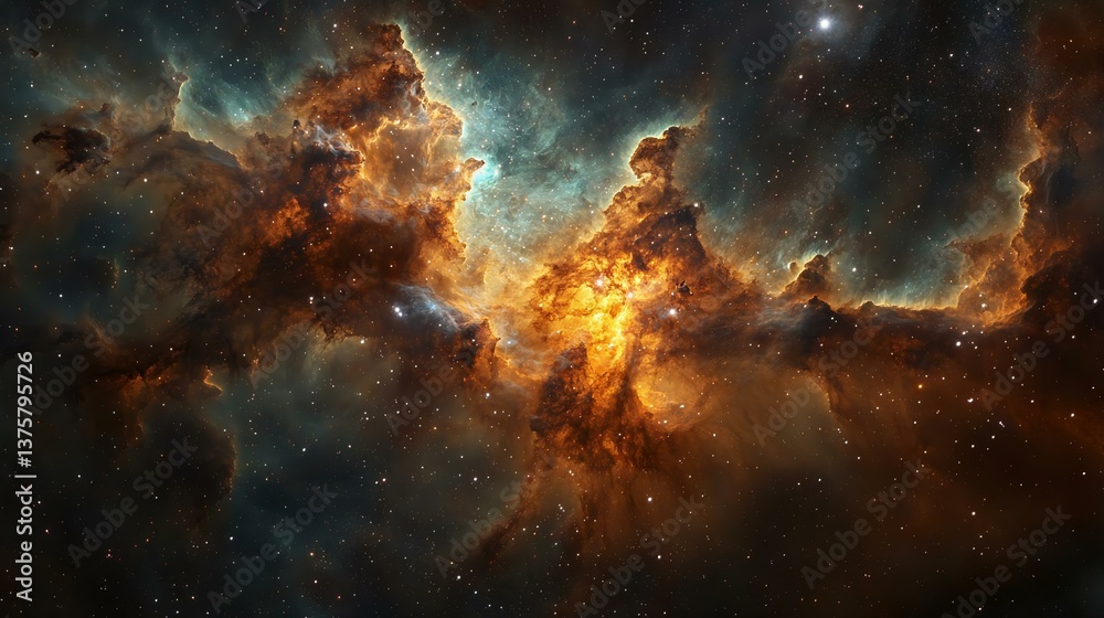 Fototapeta premium A stunning cosmic landscape showcasing vibrant nebulae and starlit skies, creating an awe-inspiring view of the universe's beauty and mysteries.