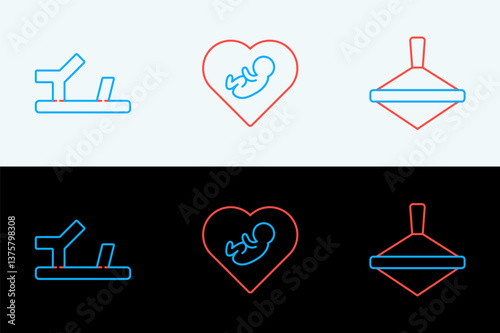 Set line Whirligig toy, Baby shoes and inside heart icon. Vector