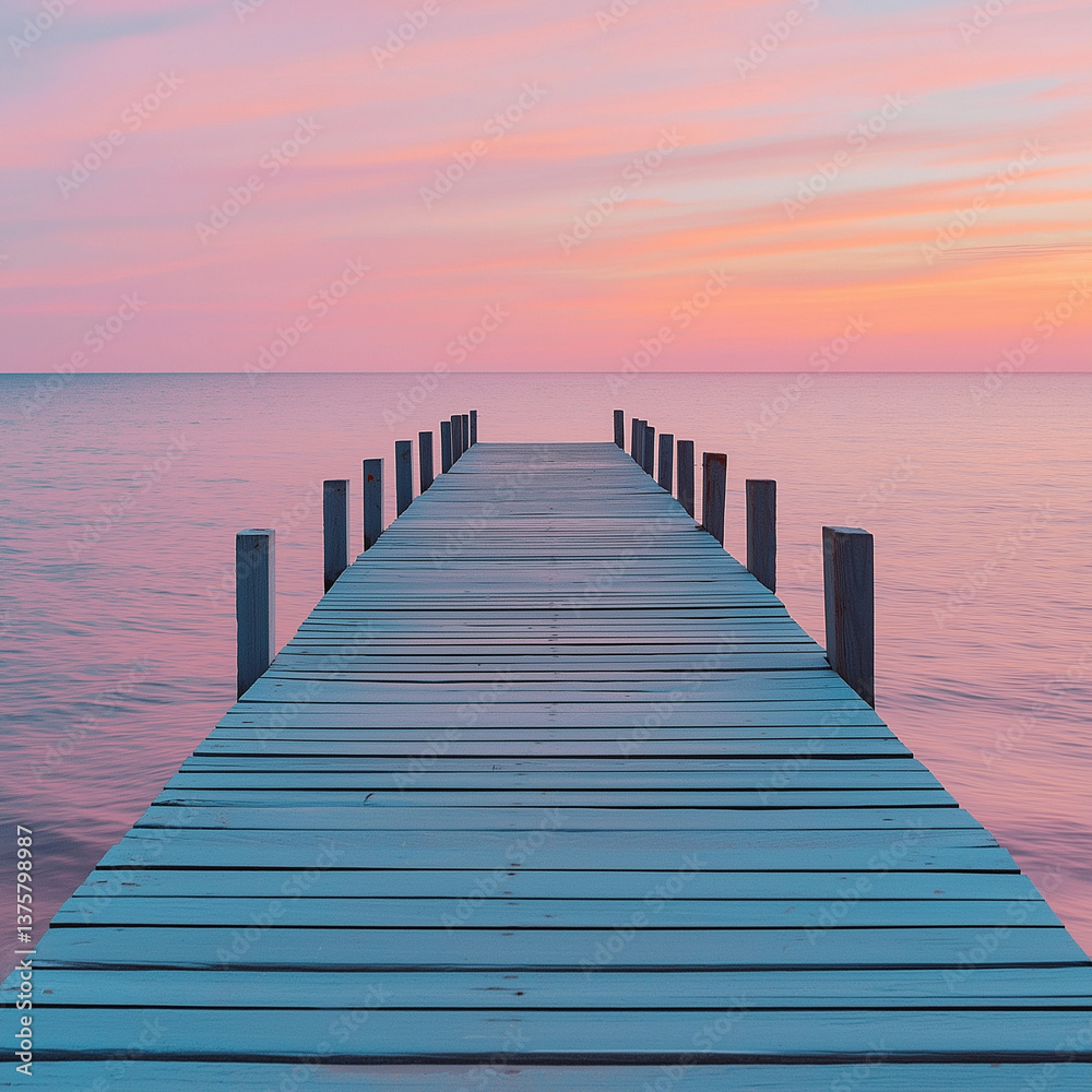 Fototapeta premium A peaceful wooden pier extending into a vast ocean