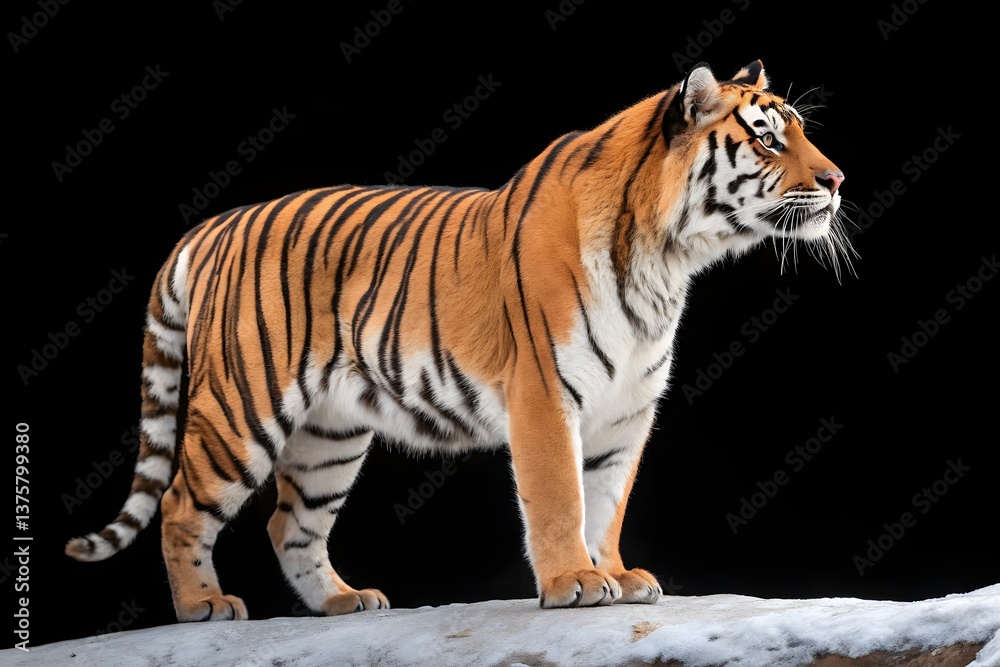 Obraz premium Striped feline predator, a tiger, in water or dark isolation
