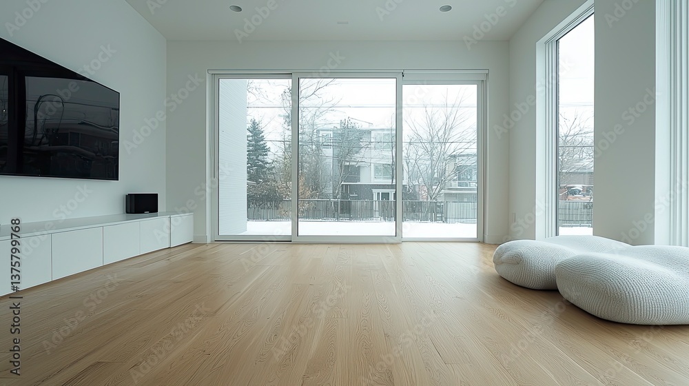 Fototapeta premium Modern, bright interior with large windows