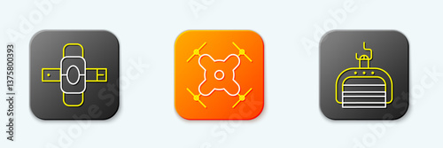 Set line Knee pads, Drone flying and Ski lift icon. Vector