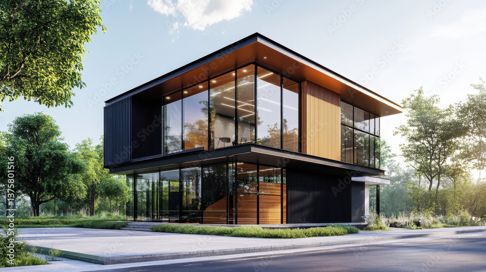 Fototapeta premium Modern Architectural Design of Stylish House with Glass Facade
