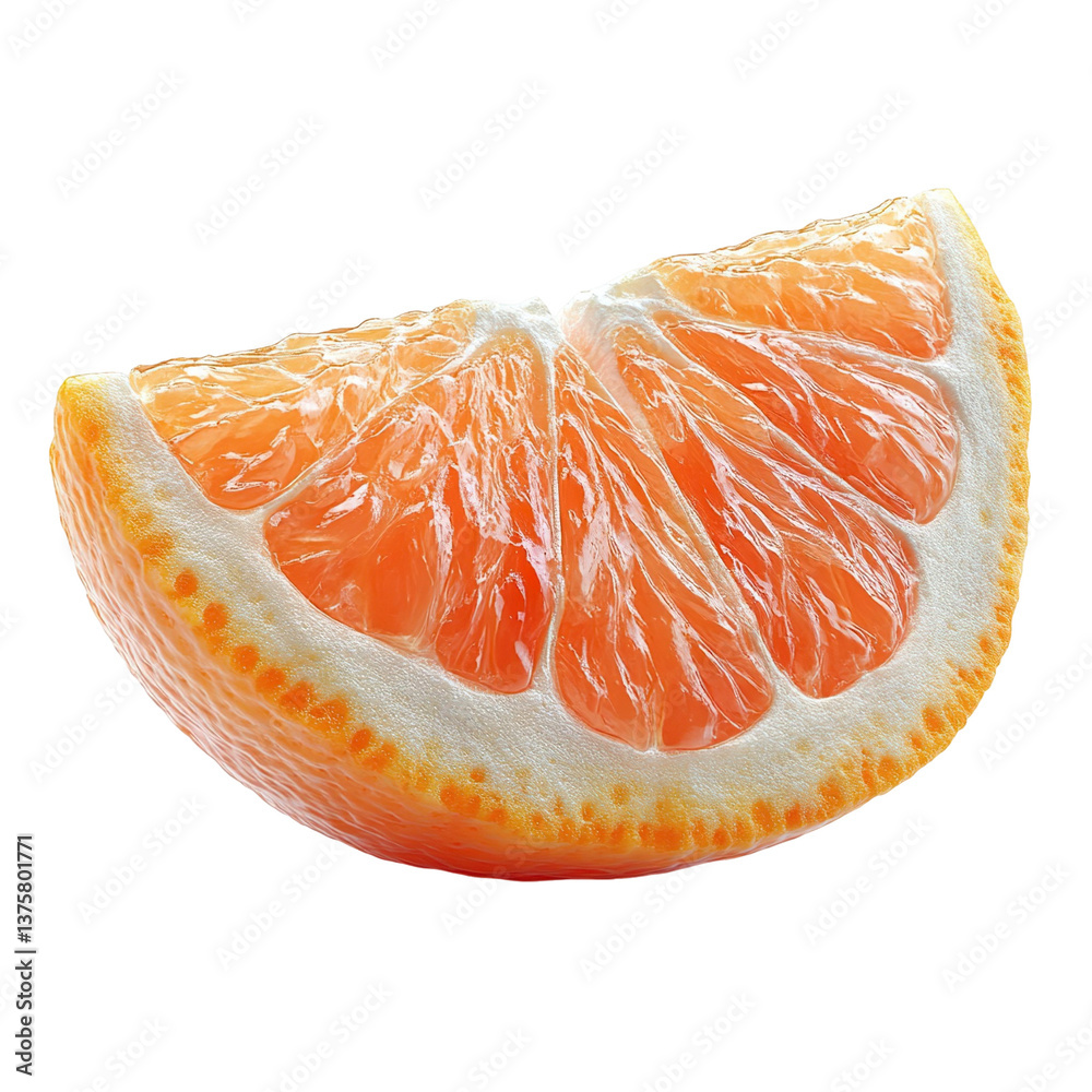 Extreme front view of a perfectly beautiful hyperrealistic single raw tangerine fruit slice isolated on a white transparent background Extreme front view of a perfectly beautiful hyperrealistic single raw tangerine fruit slice isolated on a white transparent background