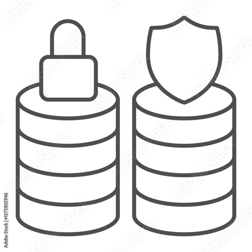 Protected and locked database arrays thin line icon, neural dataset concept. Vector graphics. Secure data storage, safety sign on white background, outline style icon for mobile or web design.