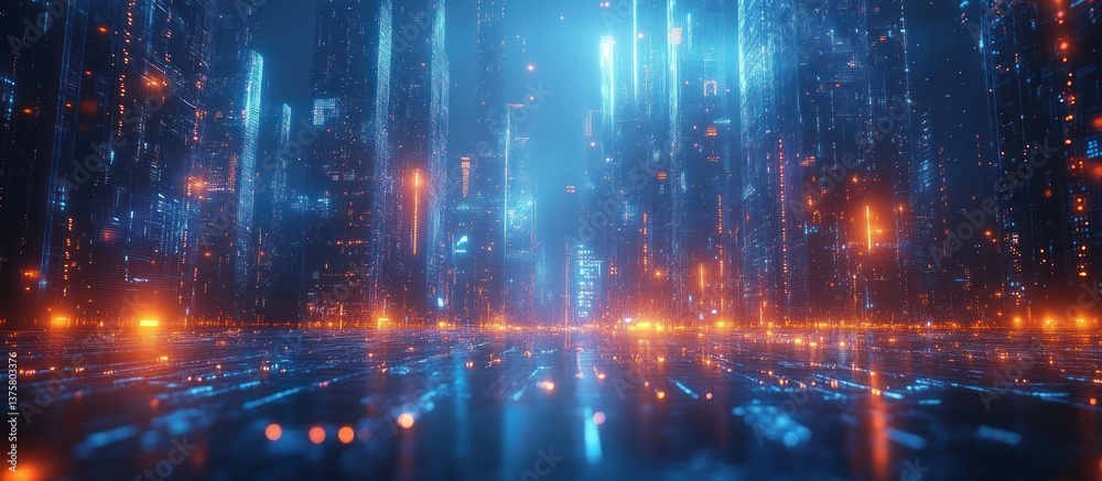 Fototapeta premium Futuristic Cityscape with Digital Streams