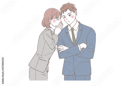 内緒話をしているビジネスマンの男性と女性