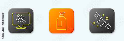 Set line Home cleaning service, Dishwashing liquid bottle and icon. Vector