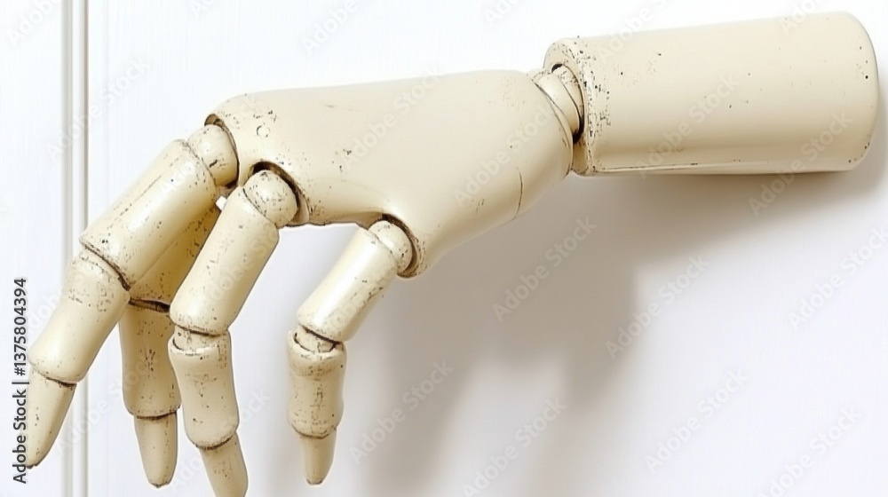 Fototapeta premium Cream Colored Wooden Hand Sculpture on White Background