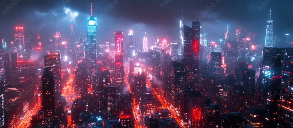 Obraz premium Neon Metropolis Skyline at Night (1)