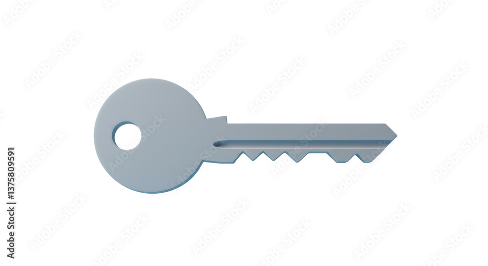 Isolated Silver Key with Simple Design Isolated Silver Key with Simple Design
