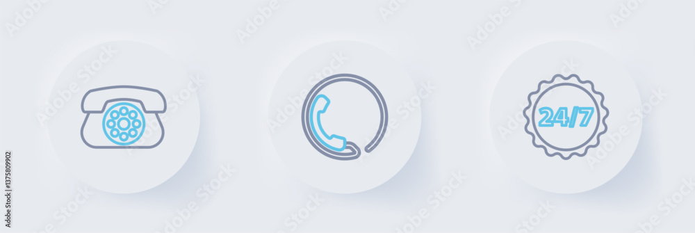 Set line Clock 24 hours, Telephone support and icon. Vector Set line Clock 24 hours, Telephone support and icon. Vector
