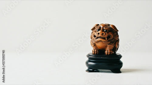 Wooden Foo Dog Figurine on Stand