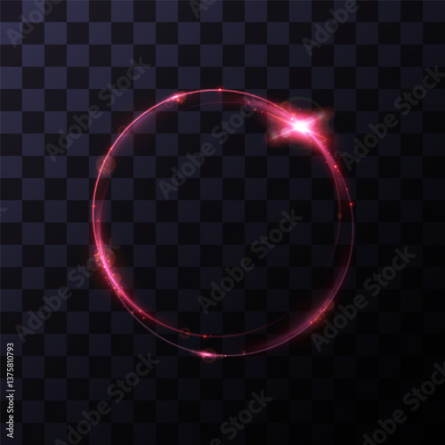 Neon pink magic circle. Futuristic light circle for background. Light frame. Vector. Magic portal.