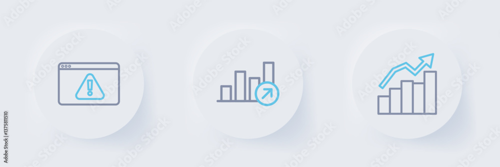 Set line Financial growth, and Browser with exclamation mark icon. Vector Set line Financial growth, and Browser with exclamation mark icon. Vector