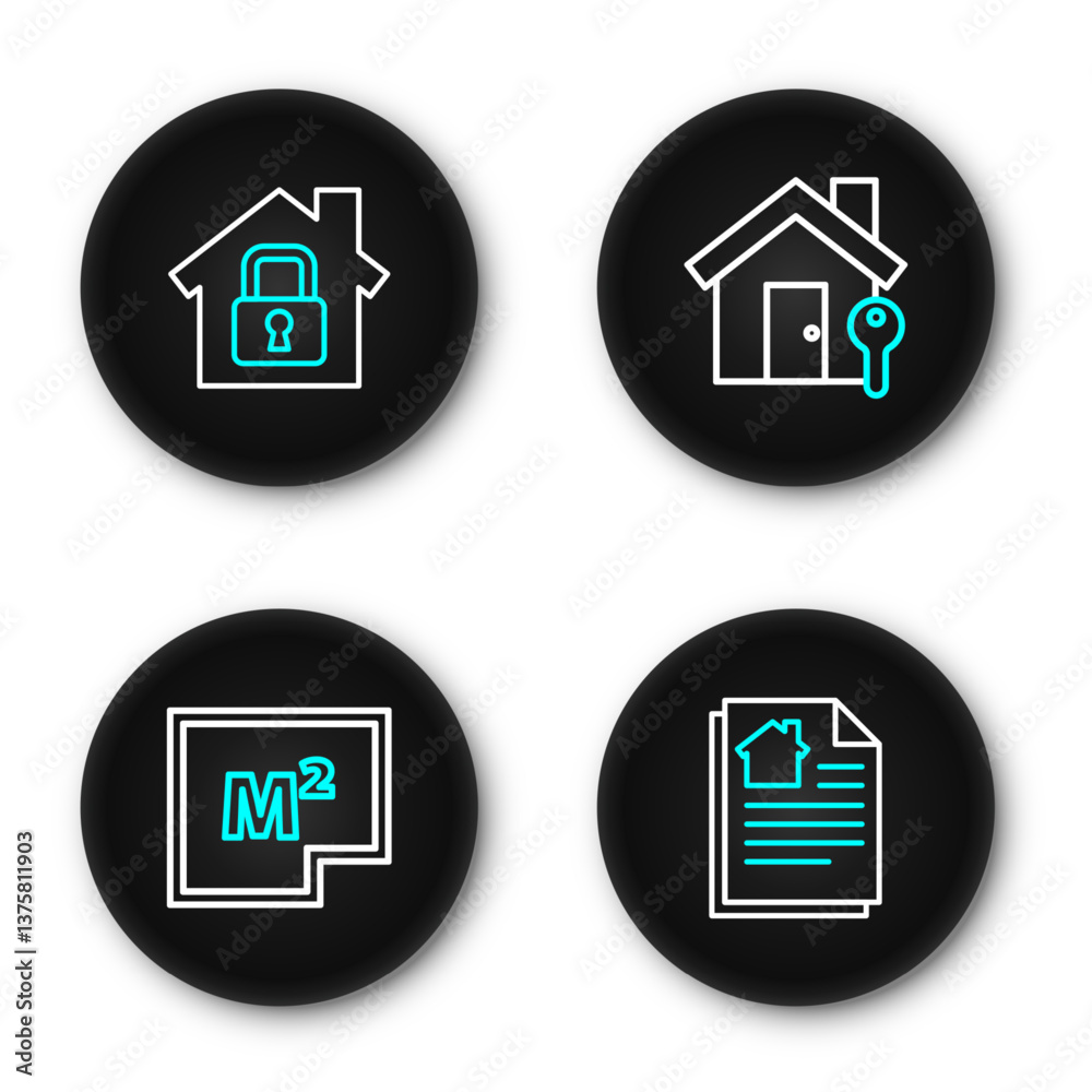 Set line House contract, plan, with key and under protection icon. Vector Set line House contract, plan, with key and under protection icon. Vector