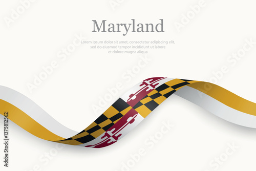 Maryland Flag on Waving Ribbon. State of United States