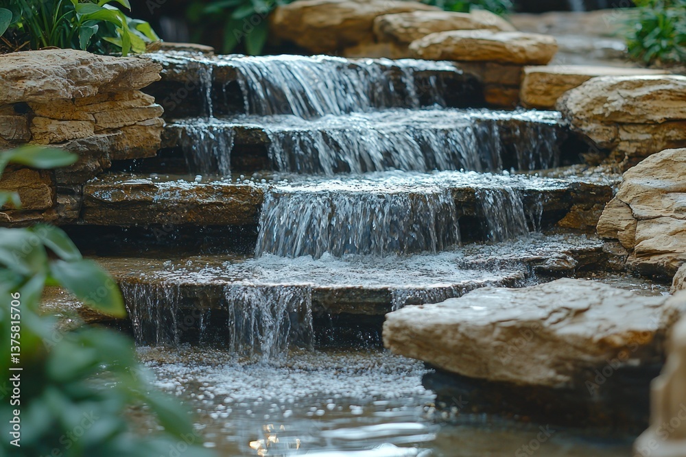 custom made wallpaper toronto digitalIndoor stone waterfall cascading, garden, greenery, zen atmosphere
