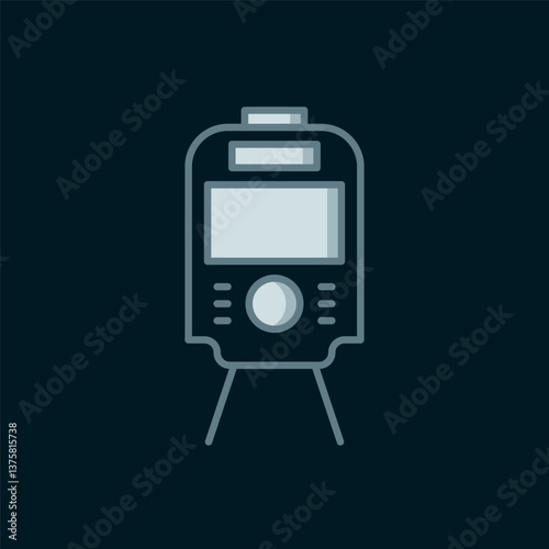 Line Tram and railway icon isolated on black background. Public transportation symbol. Flat filled outline style with shadow. Vector