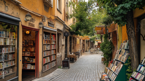 Fototapeta Naklejka Na Ścianę i Meble -  A vintage European street lined with charming bookstores