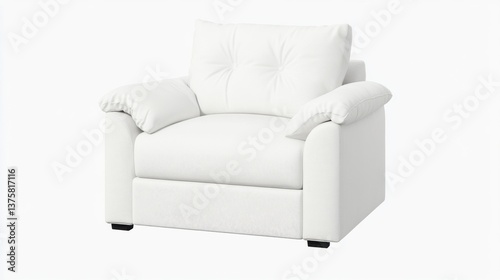 Cozy White Armchair with Soft Cushions and Tufted Backrest Design